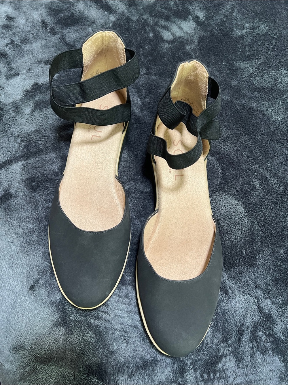 SOUL Naturalizer Black Elastic Ankle-Strap Flats